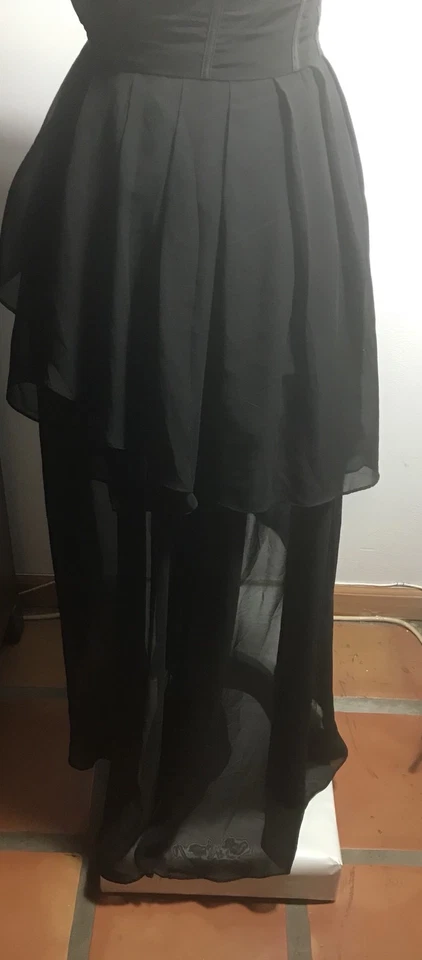 Vestido de fiesta Ark & Co S mediano alto bajo novia sin tirantes forrado de gasa negro  Foto 3 de 4