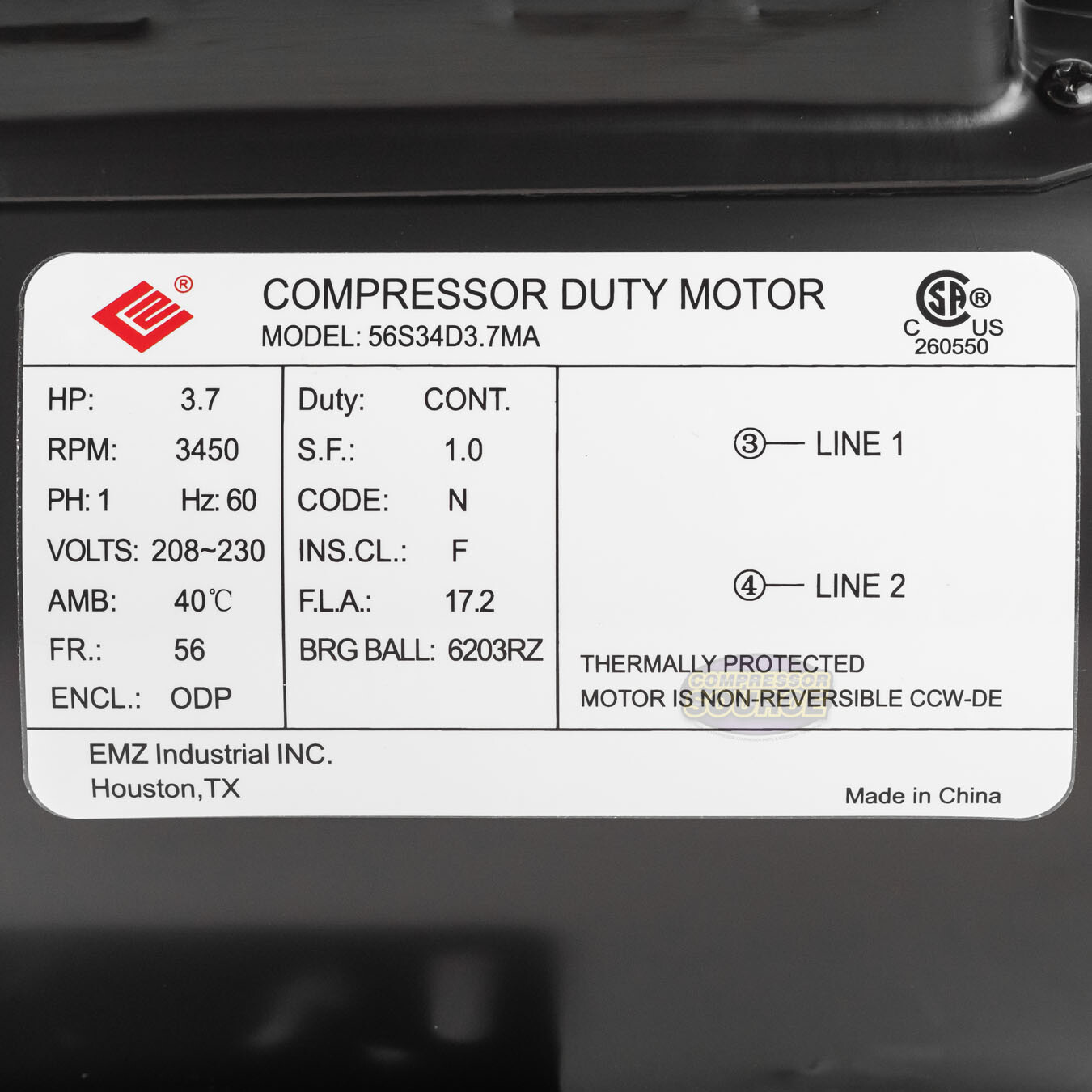 3.7HP Compressor Duty Motor Replaces Husky BT198FA.00M E105430