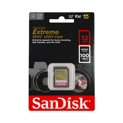 SanDisk 32GB Extreme Class10 V30 UHS-I U3 SD Card 100MBs Full SD HC Memory card