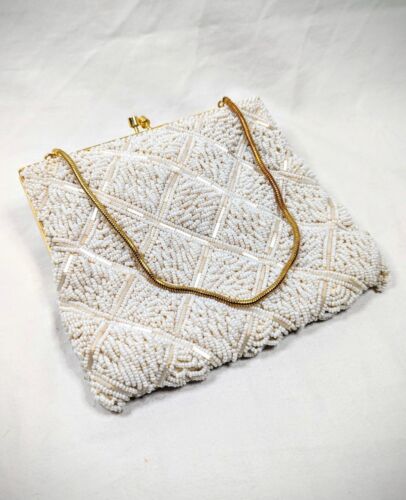 Vintage Beaded Handbag Purse Handmade Hong Kong Mid Century Pearl Dance Wedding - Picture 1 of 17