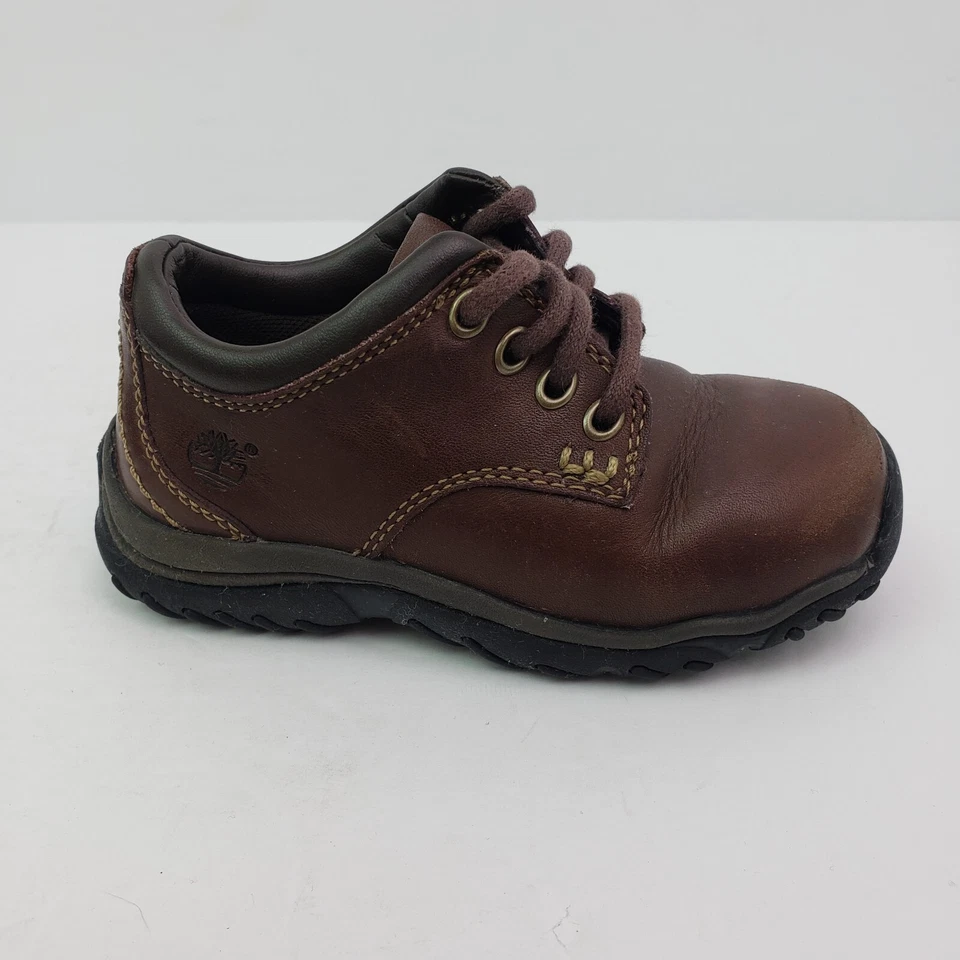 Timberland ребенка ясельного возраста мальчика Sz 7,5 коричневый кожаный шнурует вверх повседневные туфли 45832 0327 - Изображение 2 из 4