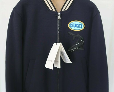 GUCCI sz IT 44 US XS Mens Navy Shark Logo Patch Zipped