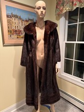 Size 6/8 Petite 46" Long Genuine Real Dark Chocolate Brown Mink Fur Coat Jacket