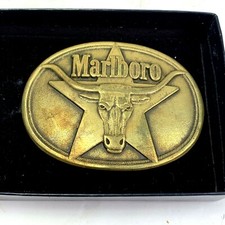 Vintage Marlboro Brass Belt Buckle Star Bull Steer Oval 3.25" 1987 Philip Morris