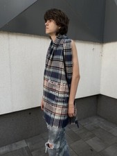 ACNE STUDIOS Check Fringe Long Scarf Multicolor Brow Green Cream Taupe