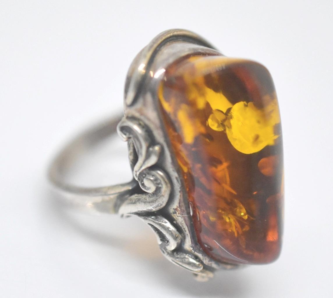 Vintage GDANSK POLAND Signed CC Baltic Amber Modernist Sterling