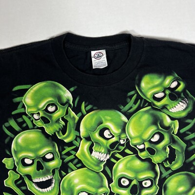 Vtg 2001 Liquid Blue Green Skull Pile T-shirt Skeleton Juicy J
