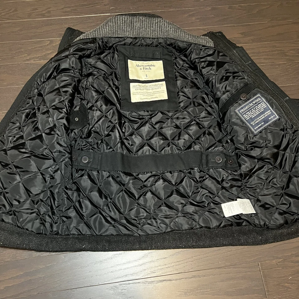 Abrigo/Chaqueta de Lana Premium Abercrombie Fitch Para Hombre Pequeño Negro/Gris Exterior Cremallera Foto 2 de 4