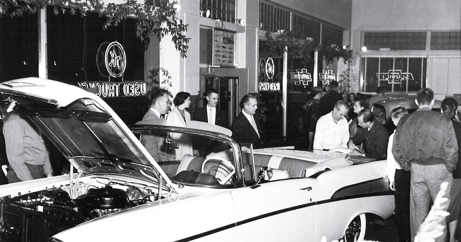 1957 Chevrolet Showroom floor crowded with customers 10 x 19 Photograph