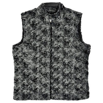 NWT JM Collection Plush Faux Fur Vest Size XL Black Grey Cozy Office Casual Warm