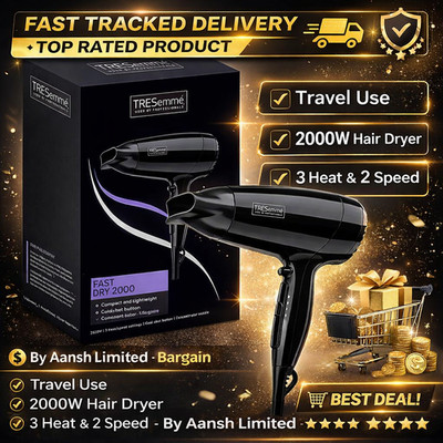 TRESemme 9142TU schnelltrocknender 2000 W Haartrockner kompakt leicht 3 Hitze 2 Geschwindigkeiten UK