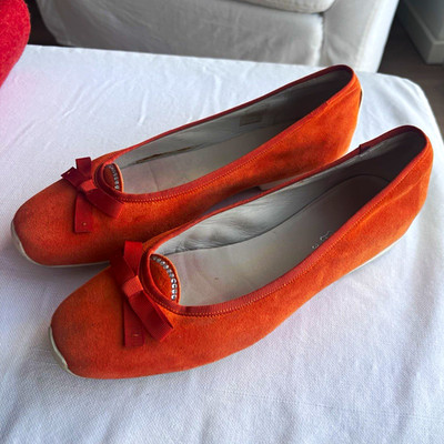 MANIA Damen Ballerinas Wildleder Orange mit Schleife Slip-On EU 39