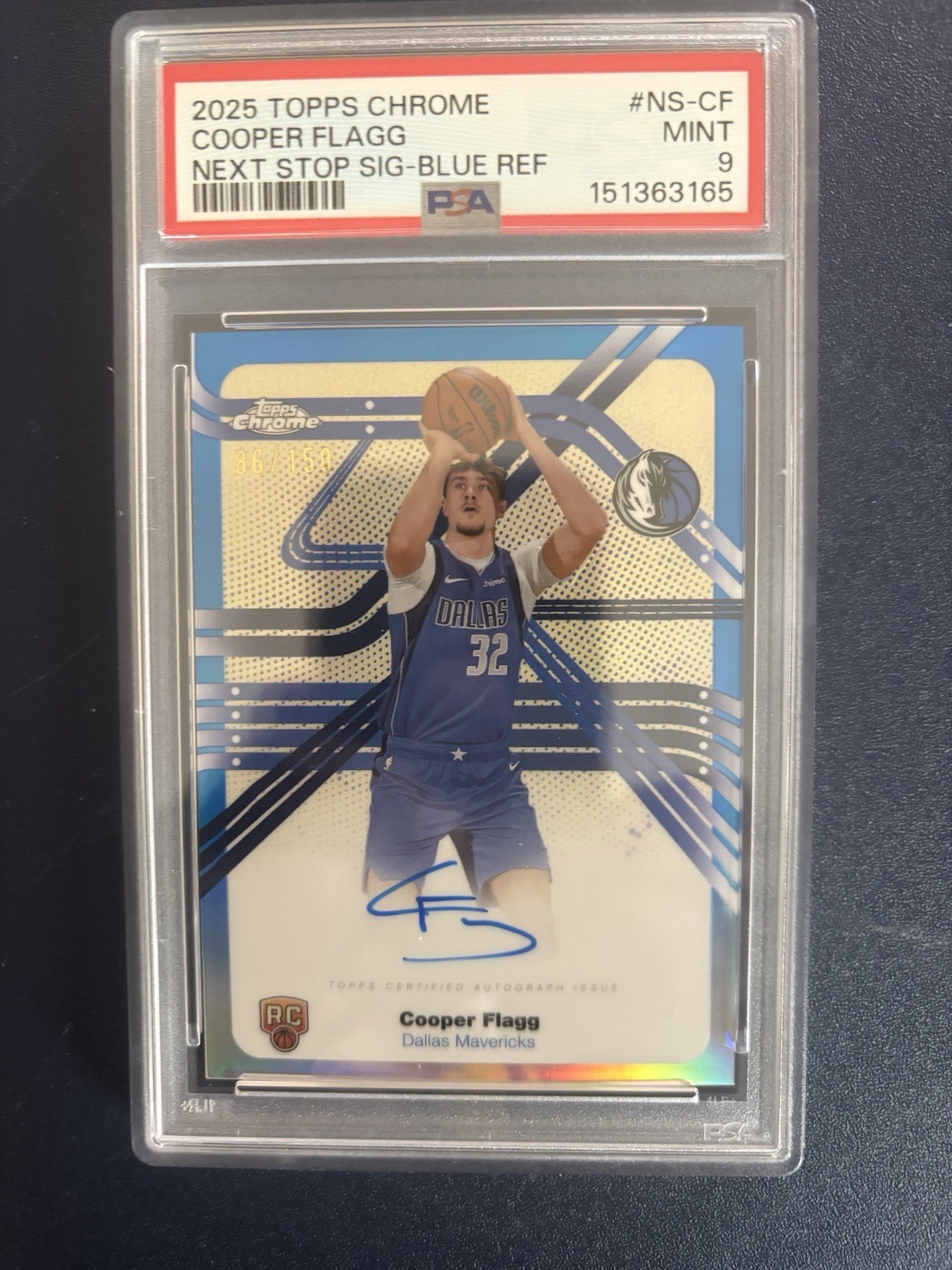 2025 Topps Chrome Next Stop Signatures Cooper Flagg Blue Refractor 86/150 PSA 9