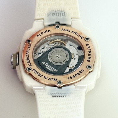 Alpina Geneve Watch White Ceramic/Rubber Strap Rose Gold Bezel Alpina Mechanical Automatic Wristwatches for sale | eBay UK main image 4
