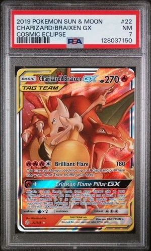 Pokemon Charizard and Braixen GX Cosmic Eclipse 22 PSA 7
