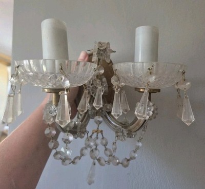Vintage Maria Theresia Stil Messing Kristallglas 2-armige Wandleuchter Leuchten x 2