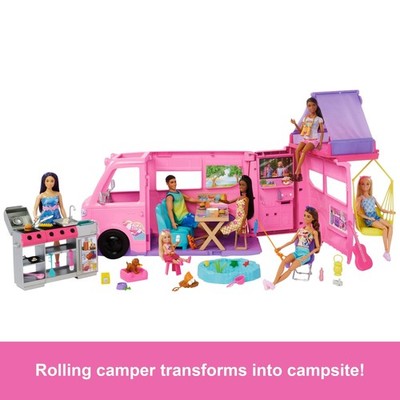 Barbie DreamCamper Van Playset Roof Tent BBQ Grill Color-Change 60