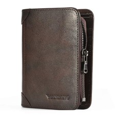 Mens Wallet Zipper Genuine Leather RFID Card Holders Cowhide Zip Coin Pocket ...