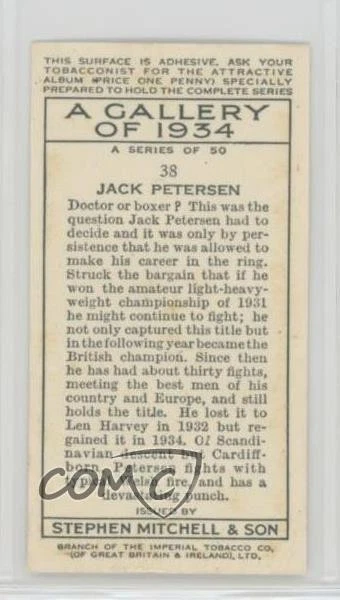 1935 Mitchell's A Gallery of 1934 Tobacco Jack Petersen #38 - Image 2 of 2