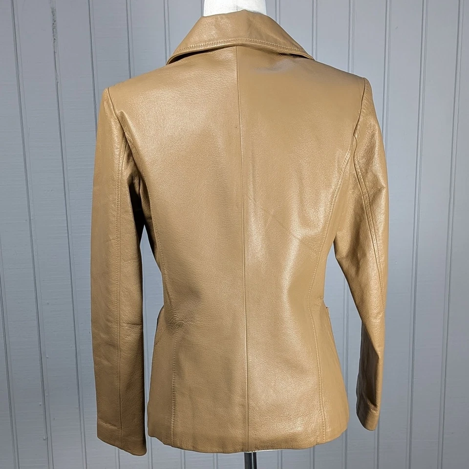 Vintage Y2K 100% Leather Beige Women's Button Jacket Size Medium by Rouge - Image 3 of 4