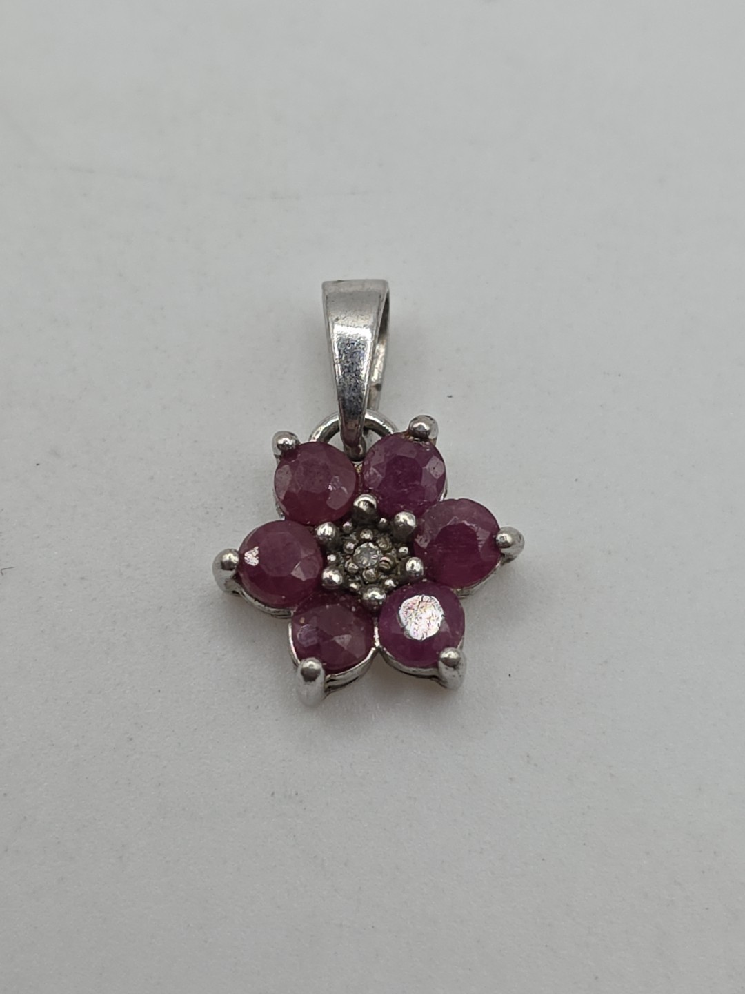 Sterling Silver 925 Small Ruby Flower Pendant - image 1