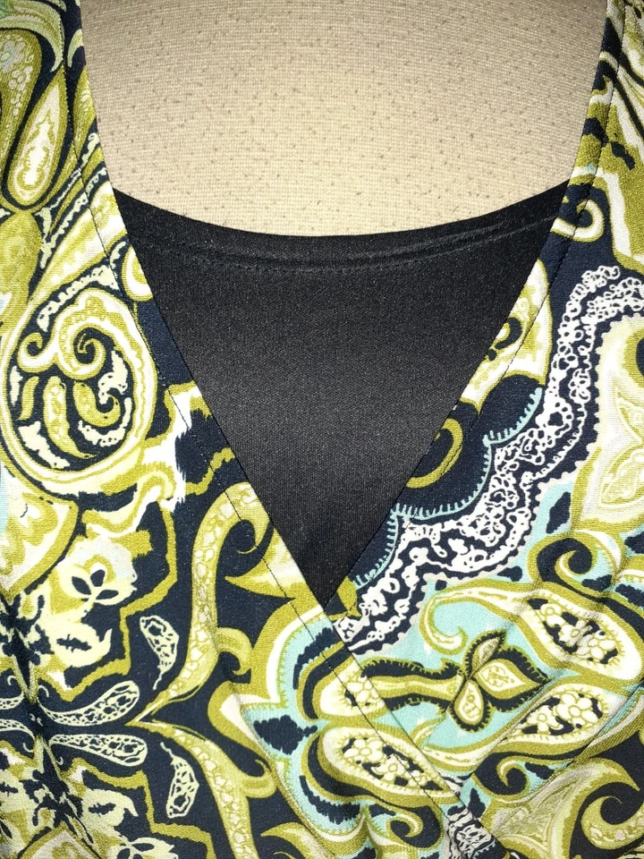 Vestido EN FOCUS Talla Grande 16W Línea A Negro Verde Azul Manga Corta Tejido Elástico Foto 3 de 4