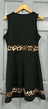 SHEIN Black Skater Dress with Leopard Print Trim - Size L