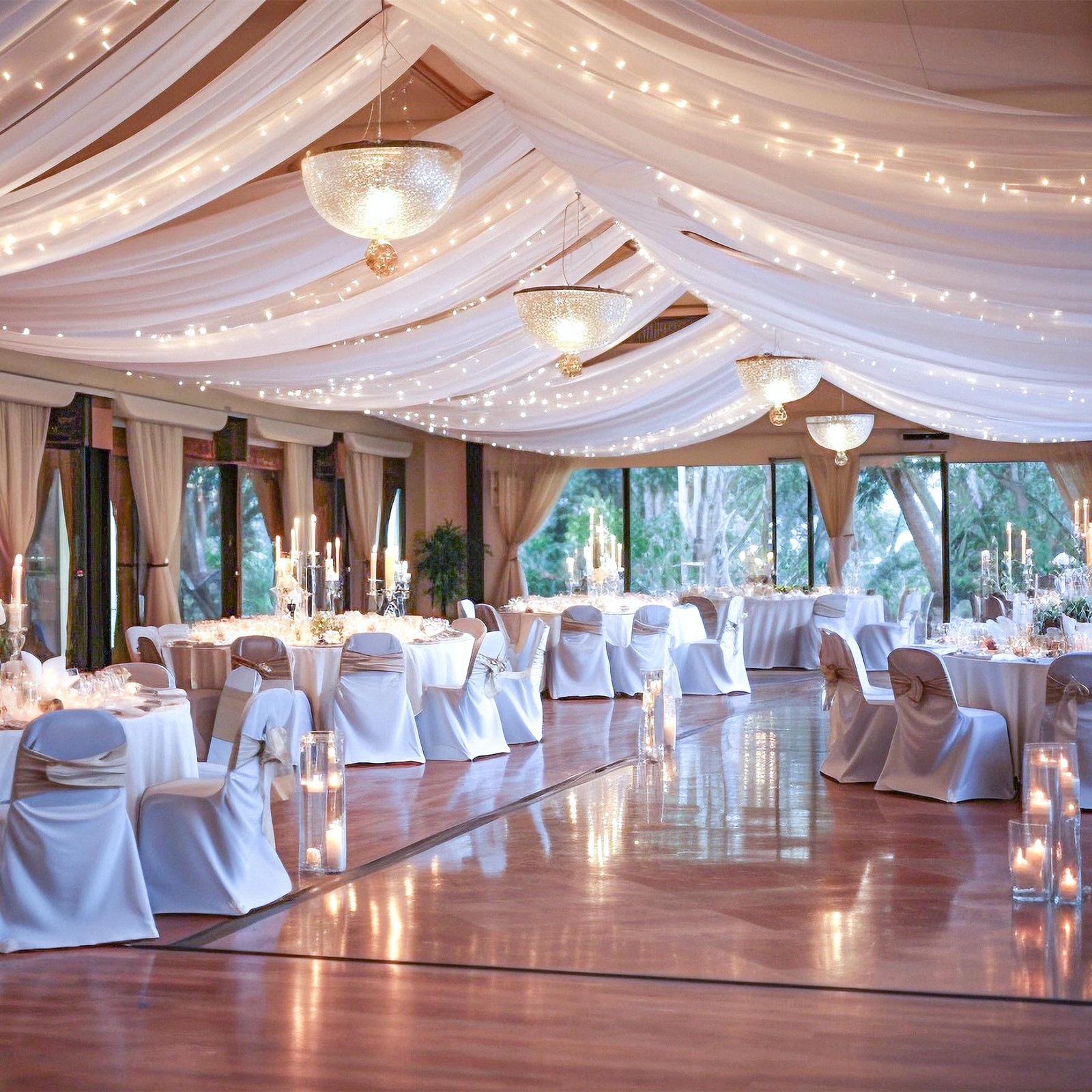6 Panels White Ceiling Drapes with Lights for Weddings 5ftx10ft Wedding Photo