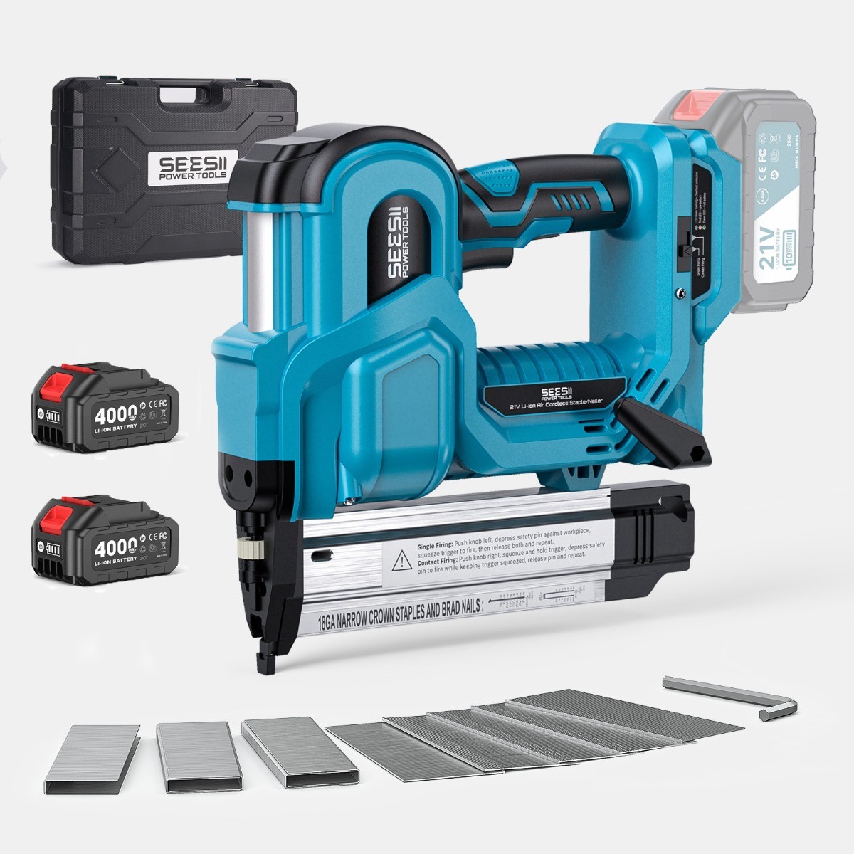 Seesii Cordless Finish Nailer Pneumatic Brad Nailer Staple Gun Electric Nail Gun