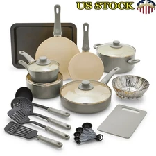 18-Piece Non-Stick Cookware Set Healthy Dishwasher Safe Soft Grip Pans Utensils