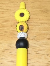 Handmade Beaded Yellow Sunflower Pen Silicone And Crystal Beads Gifts