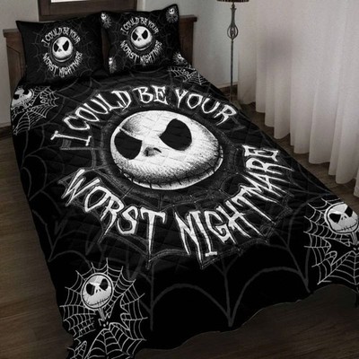 Jack Skellington Face I Could Be Your Worst Nightmare Halloween Quilt Bed Set