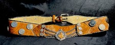 Vintage Argentinian Cowhide Leather Gaucho Belt With Metal Coin Details 30 - 36