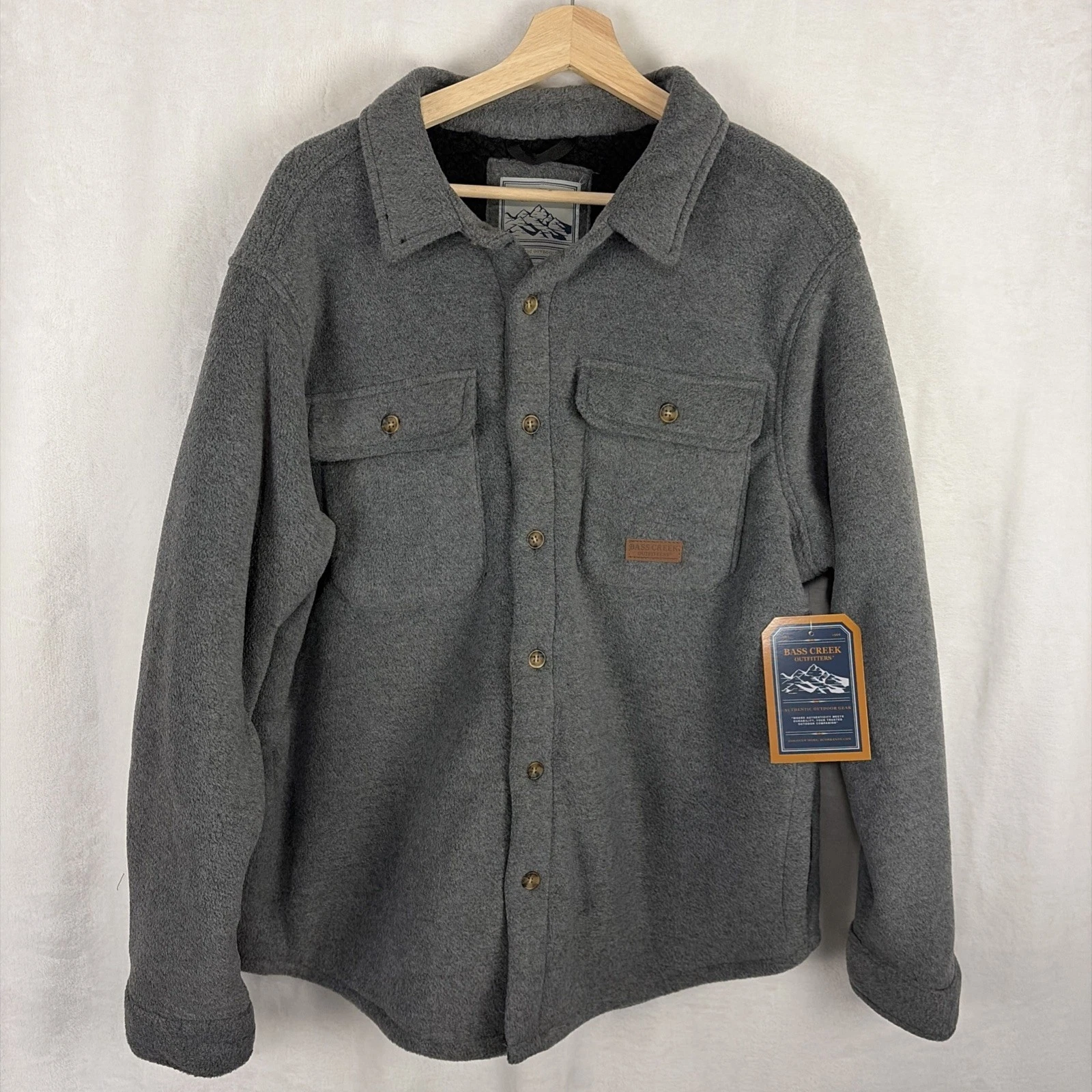 Bass Creek Outfitters Grey Fleece Button Shirt Jacket Shacket Men's Large NWT