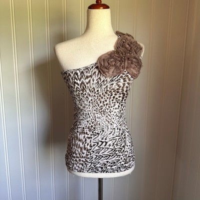 Vintage Y2K Leopard One Shoulder Top S
