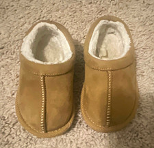 Beige Faux Suede Slip-On Baby Bootie Slippers Faux Fur Lined, US 5