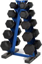 150 LB Coated Hex Dumbbell Weight Set with Vertical Rack  Multiple Options