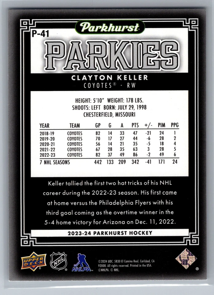 2023-24 Parkhurst #P-41 Clayton Keller Parkies - Image 2 of 2