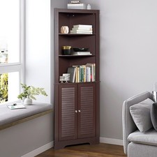 Tall Bathroom Corner Cabinet Coffee 3 Shelves Free Standing 63x30x173cm