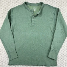 LL Bean River Drivers Shirt Mens L Green Two-Layer Henley Pullover Long Sleeve