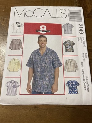 McCalls Pattern 2149 Men's Button Front Shirts w/Sleeve & Collar Options 38-40