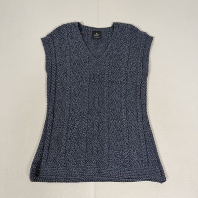 Aran Woollen Mills 100 % Merinowolle Zopfmuster Korb Strickjacke Weste Damen Large