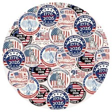 250th America Anniversary Stickers, 120 Pack Patriotic Round Seals with 6