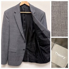 Theory Blazer Mens 42R Grey Wellar Sleaford Wool Glen Plaid Sport Coat Business