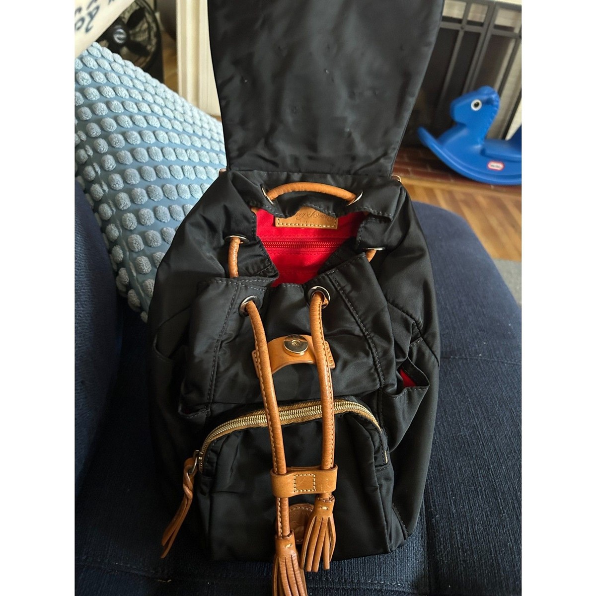 Dooney & Bourke designer mini leather trimmed backpack black 