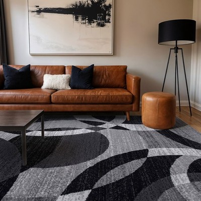 Rugshop Large Rugs Geometric Circles Carpet Rugs for Living Room Gray Rugs 8x10