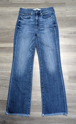AYR The Bomb Pop Jeans Womens 27x 26 Blue Denim Raw Hem Straight Leg Stretch