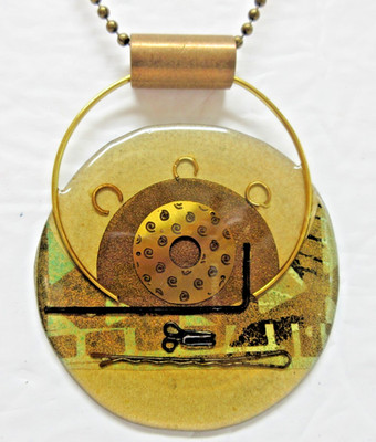 Unique Art Upcycled Found Objects Soup Can Lid Bobby Pin Bold Boho Pendant