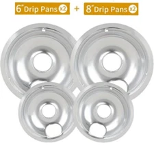 4 Pack Electric Stove Burner Drip Pan Bowl Set 6" & 8" Fits Most Electric Ranges