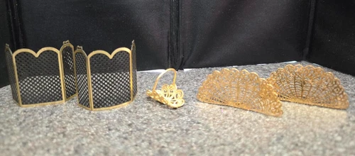Dollhouse Miniature 4 Fireplace Screens & Log Holder